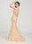Ellie Wilde - EW119148 Embellished Halter Trumpet Dress In Neutral and Gold