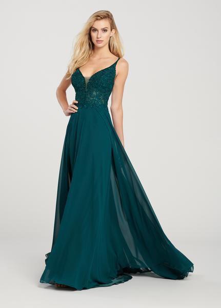 Ellie Wilde - EW119155 Sleeveless Beaded Bodice Chiffon A-Line Gown In Green