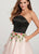 Ellie Wilde - EW119161 Two Tone Floral Applique Satin and Mikado Dress In Black and Pink