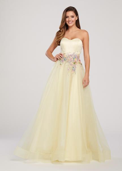 Ellie Wilde - EW119162 Pastel Bouquet Appliqued Tulle Ballgown In Yellow and Multi-Color
