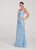 Ellie Wilde - EW119164 Beaded Lace Plunge Sheath Gown In Blue