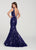 Ellie Wilde - EW119165 Deep Plunge Sequined Trumpet Gown In Blue