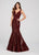 Ellie Wilde - EW119165 Deep Plunge Sequined Trumpet Gown In Red
