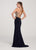 Ellie Wilde - EW119167 Gilt Floral Embroidered Sheath Gown In Blue and Gold