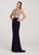 Ellie Wilde - EW119167 Gilt Floral Embroidered Sheath Gown In Blue and Gold