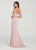 Ellie Wilde - EW119171 Illusion Beaded Midriff High Slit Gown In Pink