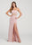 Ellie Wilde - EW119171 Illusion Beaded Midriff High Slit Gown In Pink