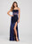 Ellie Wilde - EW119171 Illusion Beaded Midriff High Slit Gown In Blue