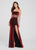 Ellie Wilde - EW119171 Illusion Beaded Midriff High Slit Gown In Red