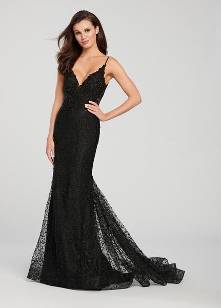Ellie Wilde - EW119173 Embroidered Lace Glitter Mermaid Gown In Black