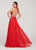Ellie Wilde - EW119174 Bejeweled High Halter Lace Bodice Gown In Red
