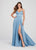 Ellie Wilde - EW119182 Empire Designed High Slit Glitter Gown In Blue