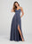 Ellie Wilde - EW119182 Empire Designed High Slit Glitter Gown In Gray