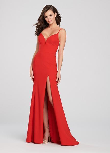 Ellie Wilde - EW119189 Beaded Plunging V-neck Trumpet Dress In Red