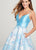 Ellie Wilde - EW119190 Floral Aquarelle Motif Mikado Gown In Blue and Multi-Color