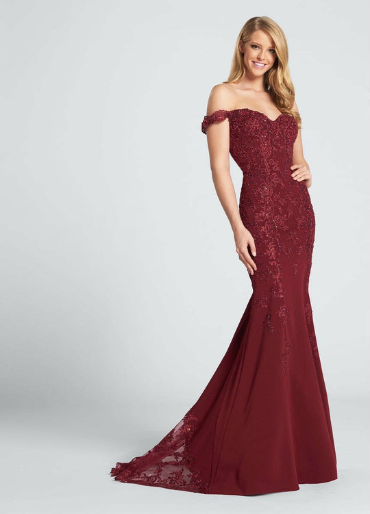Ellie Wilde - EW21725 Embellished Sweetheart Trumpet Dress in Red