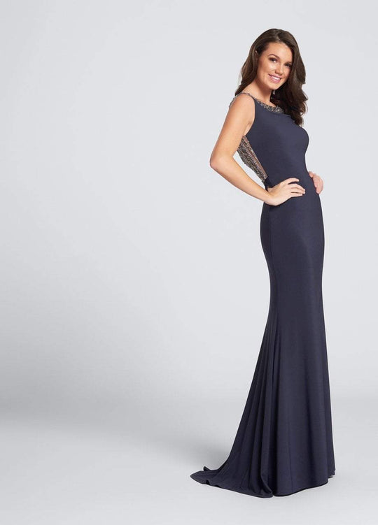 Ellie Wilde - EW21736 Embellished Fitted Scoop Evening Dress In Gray