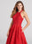 Ellie Wilde - EW21814 Beaded Halter Pleated High Low Gown in Red