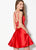 Ellie Wilde - EW21902S Lace-up Back Glossy Satin A-Line Dress In Red