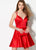 Ellie Wilde - EW21902S Lace-up Back Glossy Satin A-Line Dress In Red