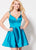 Ellie Wilde - EW21902S Lace-up Back Glossy Satin A-Line Dress In Blue
