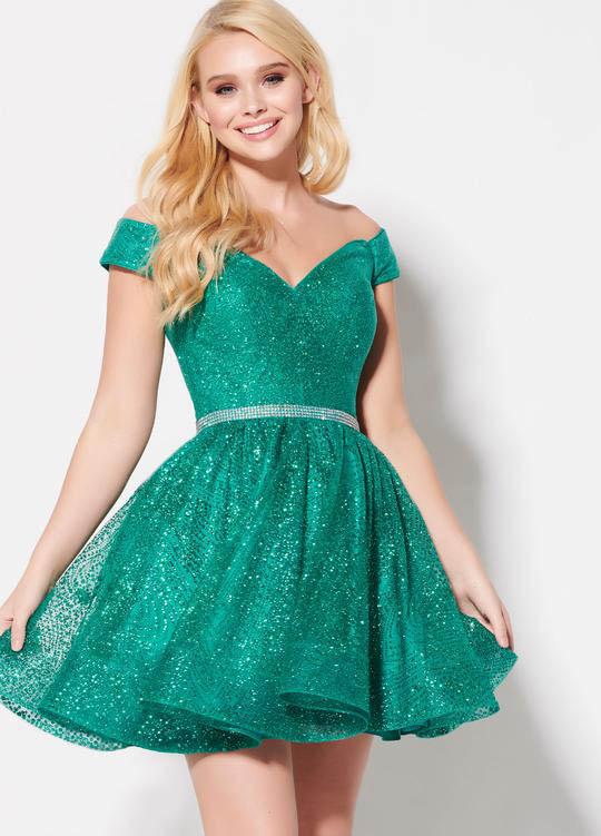 Ellie Wilde - EW21904SLS Off-Shoulder Sweetheart Embellished Dress In Green