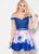 Ellie Wilde - EW21907S Off Shoulder Crop Top Floral Chiffon Dress In Blue and Floral