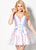 Ellie Wilde - EW21911S Sheer Deep V Neck Floral Mikado Cocktail Dress In Purple and Floral