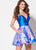 Ellie Wilde - EW21911S Sheer Deep V Neck Floral Mikado Cocktail Dress In Blue and Floral
