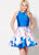 Ellie Wilde - EW21913S Jewel Neck Floral Mikado Cocktail Dress In Blue and Floral