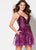 Ellie Wilde - EW21914S V Neck Mikado Lace Tulle Sequin Cocktail Dress In Purple