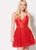 Ellie Wilde - EW21914S V Neck Mikado Lace Tulle Sequin Cocktail Dress In Red