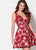 Ellie Wilde - EW21934S V-Neck Floral Printed A-line Dress In Red and Multi