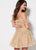Ellie Wilde - EW21940S Cold-Shoulder Sleeves Laced A-line Dress In Gold