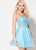 Ellie Wilde - EW21950S Jeweled Lace V-Neck Bodice Dress In Blue