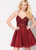 Ellie Wilde - EW21950S Jeweled Lace V-Neck Bodice Dress In Red