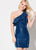 Ellie Wilde - EW21951S Ruffled Asymmetric Neck Glitter Sheath Dress In Blue