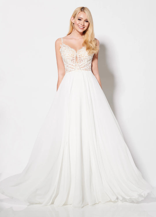 Ellie Wilde - EW21958 Floral Embroidered Tulle Bodice Gown In White