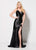 Ellie Wilde - EW21962 Plunging V-neck Stretch Satin Mermaid Gown In Black