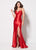Ellie Wilde - EW21962 Plunging V-neck Stretch Satin Mermaid Gown In Red