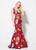 Ellie Wilde - EW21963 Sleeveless V-Neckline Fitted Mermaid Gown In Red and Multi