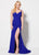 Ellie Wilde - EW21966 Wrap Bodice High Slit Trumpet Gown In Blue