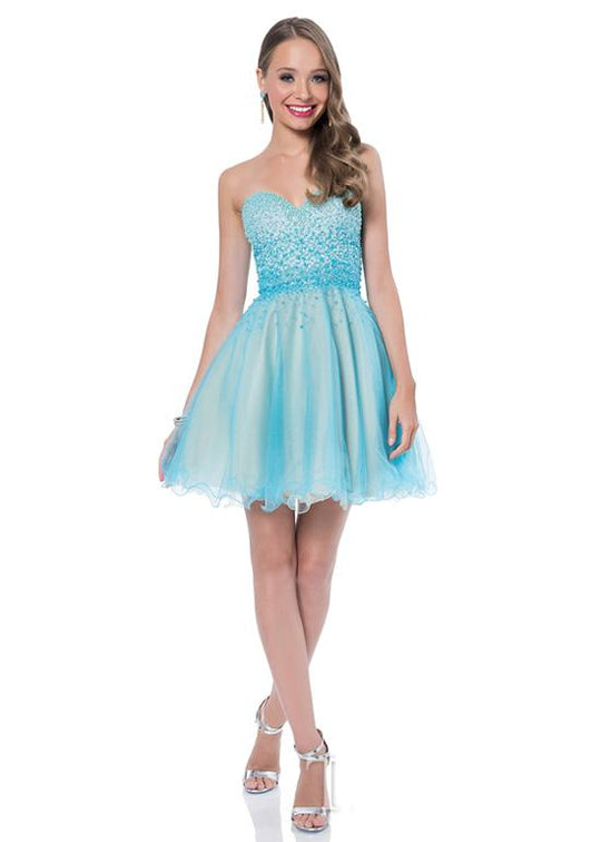 Terani Couture - Elegant Pearl Encrusted Sweetheart Neck Polyester Tea Length Dress 1611P0106A In Pink, Purple