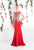 Cinderella Divine - Cap Sleeve Illusion Bateau Metallic Lace Gown in Red