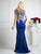 Cinderella Divine - Cap Sleeve Illusion Bateau Metallic Lace Gown in Blue