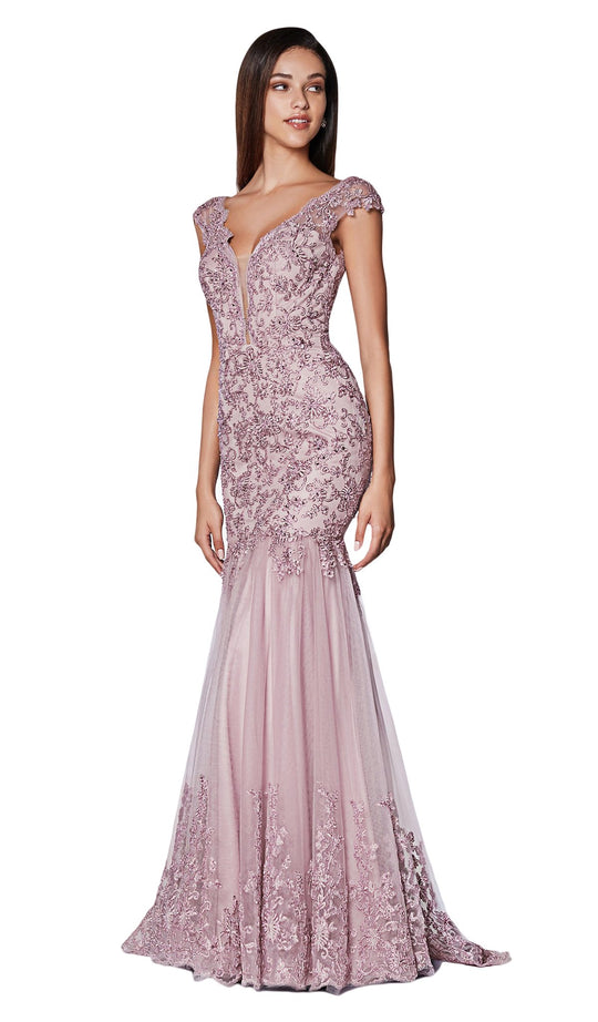 Cinderella Divine - AM147 Embroidered Trumpet Evening Gown In Purple