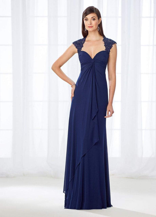 Cameron Blake - 118673 Queen Anne Twist Front Draped Evening Gown In Blue