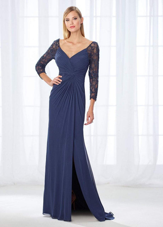 Cameron Blake - 118672 Quarter Sleeve Front Twist Chiffon Evening Gown In Blue