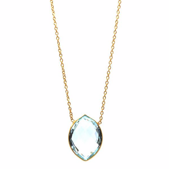 18k Yellow Gold Necklace with Sky Blue Topaz - Marquise