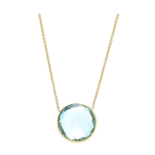 18K Yellow Gold Necklace With Sky Blue Topaz Round
